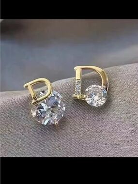 Gold Letter D Crystal Stud Earrings - Elegant Gold and Clear Jewelry
